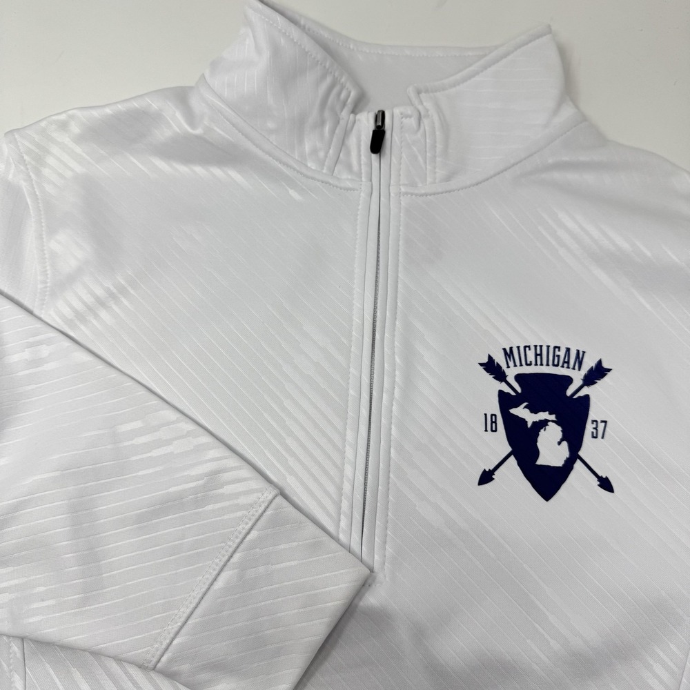 J America Quarter Zip Pullover Small White Michigan 1837 Graphic